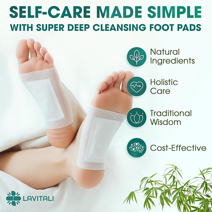 Lavitali, Bamboo Vinegar Foot Pads | 30 Pieces | Odor Control, Relaxation, Keep Warm for Soles | Breathable, Daily Natural Herbal Pads