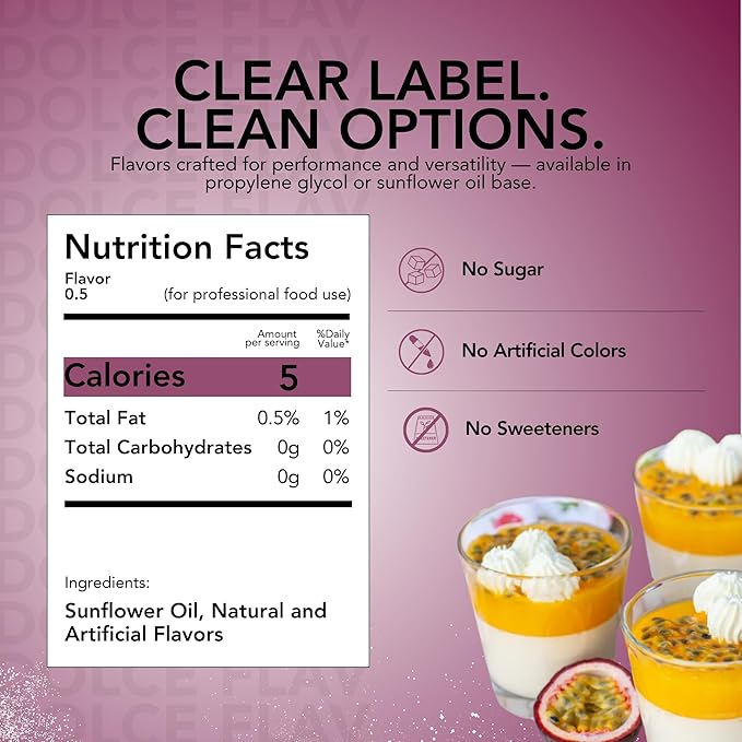 Dolce Flav Passion Fruit Extract (Oil-Soluble) 8 oz – Kosher, Sugar-Free, Concentrated Juicy Passion Fruit Flavoring for Baking, Smoothies & Desserts, Includes Measured Dropper
