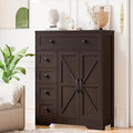 Vabches Farmhouse Storage Cabinet with 2 Doors and 5 Drawers, Freestanding Bathroom Cabinets Kitchen Pantry, Floor Storage Cabinet Hutch Cupboard for Living Room/Bathroom/Kitchen.Espresso