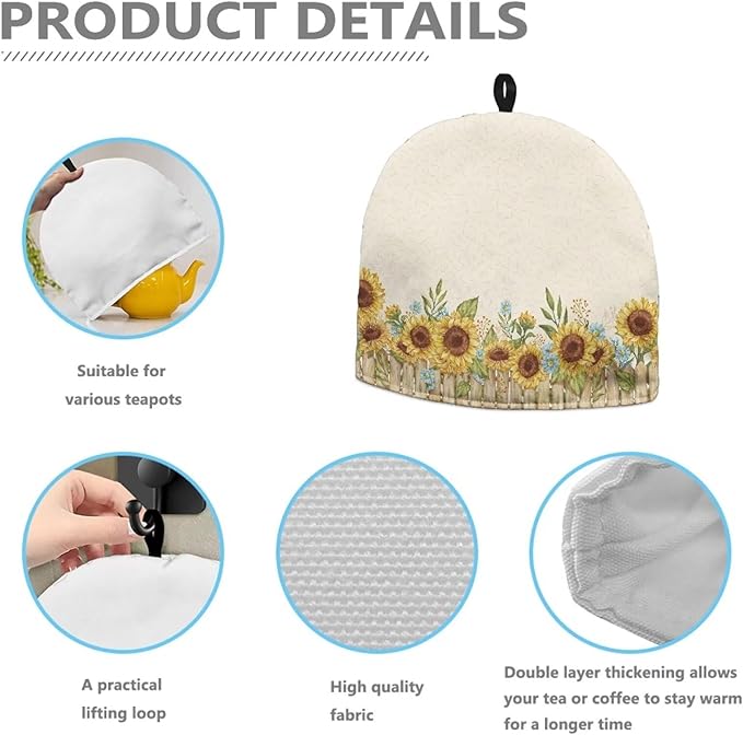 Sunflower Tea Cozy for Teapot Insulated Beige Tea Pot Cozy for Keeping Warm for Home Decorative Tea Cosy for Teapot Tea Cozies