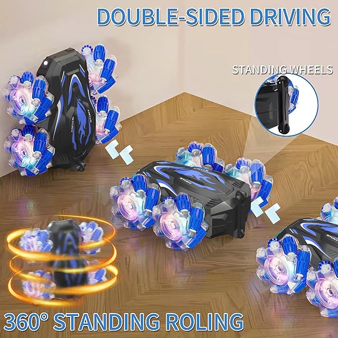 New Gesture Sensing RC Stunt Car with Lights Music, Hand Gesture Remote Control Car 360° Spins Double Side Controlled RC Car Birthday Gifts Toys for 6-12 Years Old Boys