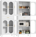 75" Tall Kitchen Pantry Cabinet,Metal Storage Cabinets with 4 Glass Doors and 1 Drawer,Freestanding Display Cupboard for Dining Room,Living Room,Hallway,Bathroom,White