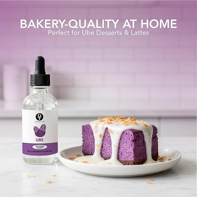 Dolce Flav Clear Ube Extract - 2 Ounce Water-Soluble Multipurpose Purple Yam Flavoring Ideal for Ice Cream, Cookies, Boba, Coffee & Pastries, Includes Measured Dropper