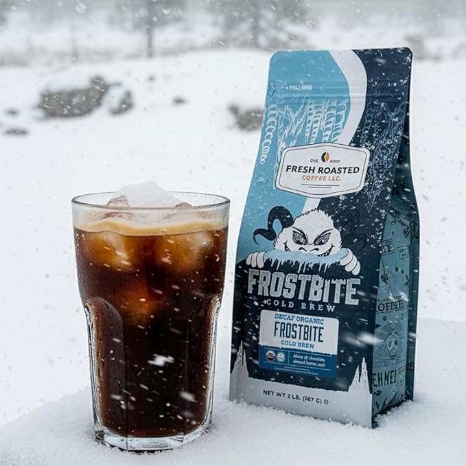 Fresh Roasted Coffee, Organic Decaf Frostbite Cold Brew | Mold & Myco 3rd Party Tested | 2 lb (32 oz) Medium Roast, Kosher, Coarse Grind