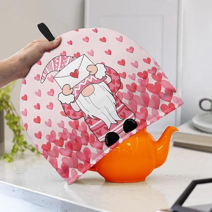 Gnomes Teapot Cover Tea Cozy Pink Teapot Insulated Kitchen Accessory Pink Tea Pot Cozy for Keeping Warm Love Hearts Teapot Dust Protector