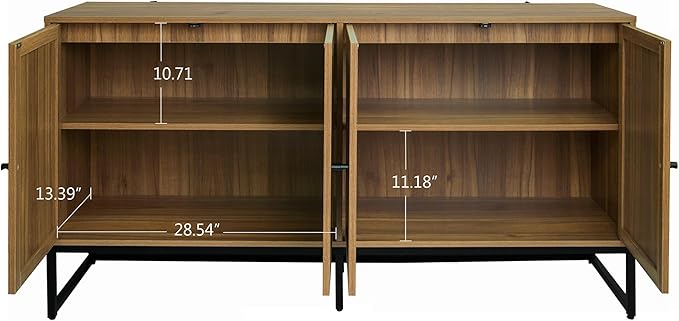 Modern Sideboard, Accent Storage Cabinet with Rattan Doors and Adjustable Shelves, Freestanding Sideboard Storage Cabinet for Kitchen Dining Living Room Hallway Office (Walnut)