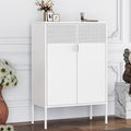 White Metal Storage Cabinet with 2 Doors - 47''H Locker Cabinet, 3 Tier Locker with Adjustable Shelves, Office Storage Locker for Office, Home, Living Room, Kitchen