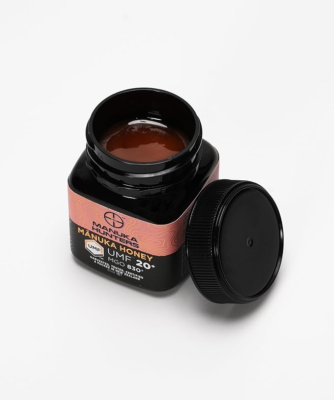 Manuka Hunters Raw New Zealand Honey Gift Set 4-Pack Honey Sampler with UMF 5+,10+,15+,20+ (125g = 85ml Each) – 100% Pure Natural Sweetener - Ideal for Tea, Coffee, Smoothies, Baking - Sustainable