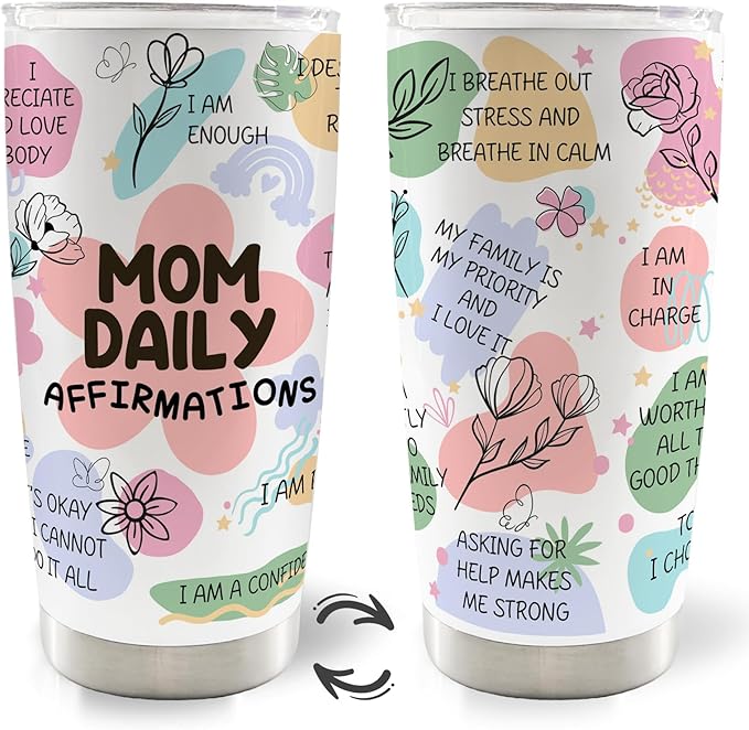 Mom Daily Affirmations 20oz Stainless Steel Insulated Travel Mug Tumbler with Lid and Straw