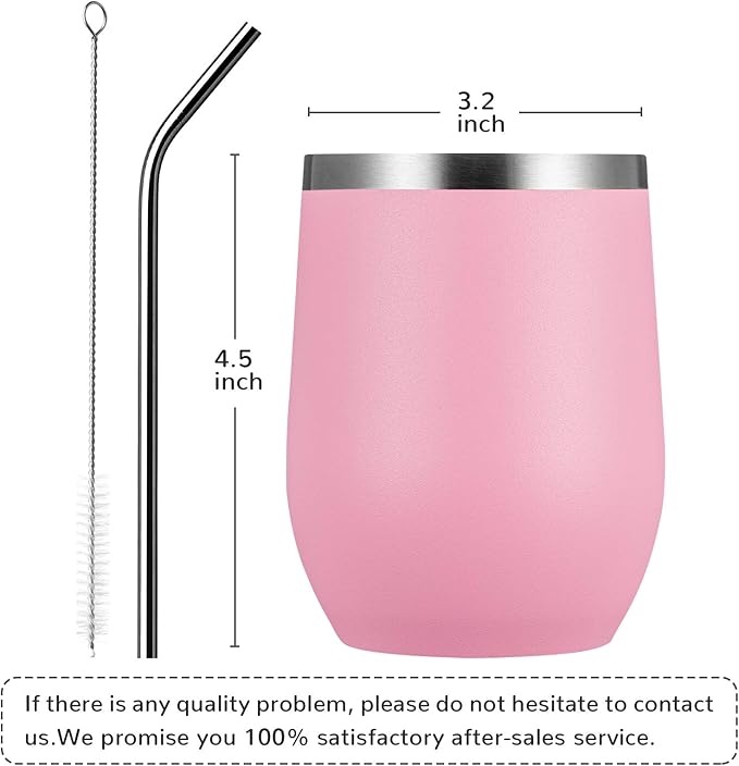 MEWAY 12oz/12 Pack Wine Tumbler Glasses with Lid -Double Wall Vacuum Stainless Steel Travel Tumbler Mug,Stemless Insulated Wine Cup for,Coffee,Cocktails,Gifts (Pink,Set of 12)