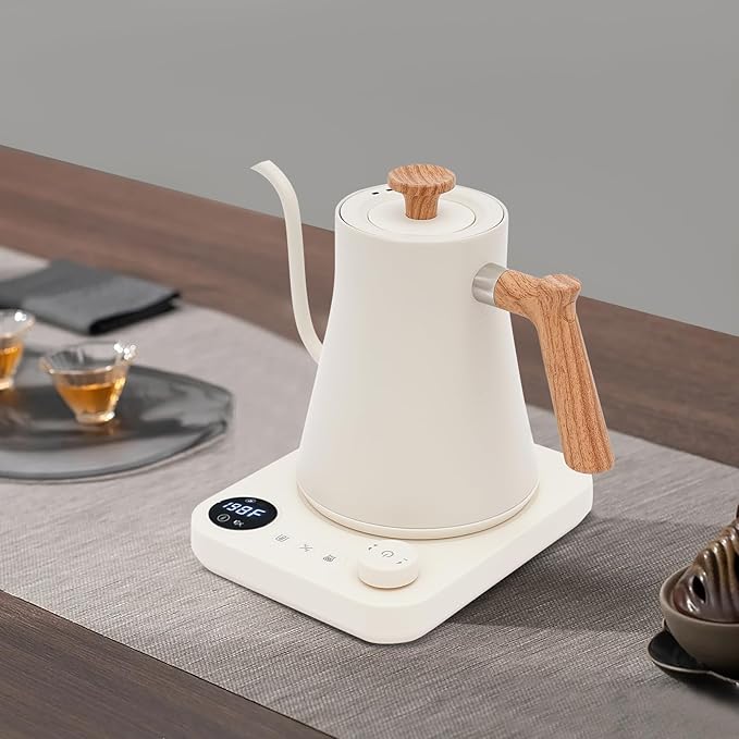 Gooseneck Electric Kettle,Electric Kettle with ±1℉ Precise Temperature Control,0.24 Gal Electric Gooseneck Kettle for Pour Over Coffee & Tea (White)