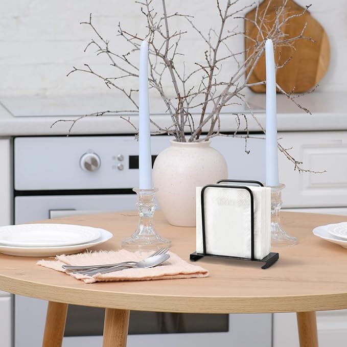 Napkin Holder, Modern Standing Paper Napkin Holders for Kitchen Dining Table, Metal Napkin Storage for All Dining Room Decors, Black
