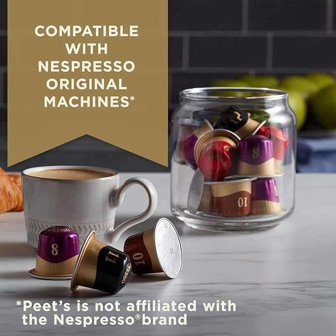 Peet's Coffee, Medium Roast Espresso Capsules, Compatible with Nespresso Original Machines - Big Bang Intensity 9, 50 Count (5 Boxes of 10 Espresso Capsules)