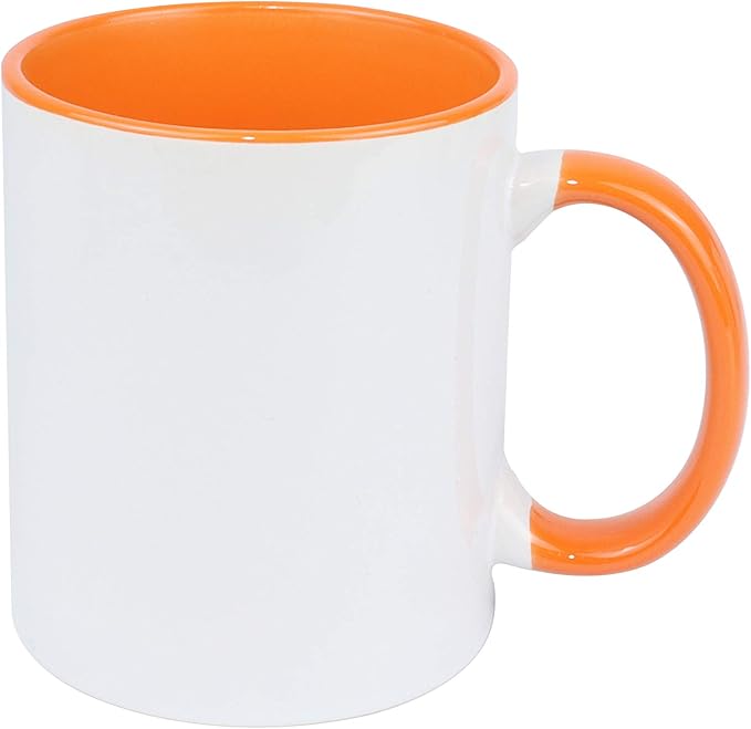 11oz White Ceramic Sublimation Coffee Mug With Solid Colors Inside and Handle, Mixed 6 Colors Option #2 of Blue, Dark Red, Hunter Green, Orange, Purple and Turquoise, Case of 6