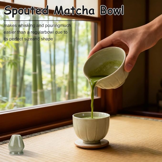 Matcha Whisk Set, 8 Piece Japanese Matcha Making Kit with Ceremony Set with Sifter, Bowl, Holder, Whisk, Scoop for Traditional Tea Ceremony, Ideal Gift for Home & Kitchen