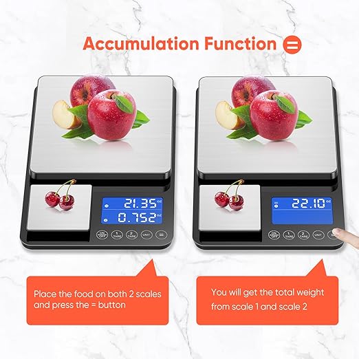 0.001 oz / 33 lb Dual Platform Kitchen Scale, Digital Food Scale with Two Precision Surfaces, LCD Display, 7 Units, Tare & Accumulation Functions – Perfect for Baking, Sourdough, and Cooking