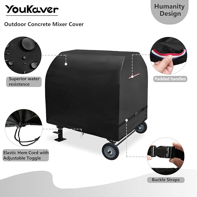 Outdoor Concrete Mixer Cover, Heavy Duty Waterproof Cement Mixers Cover, Made of Heavy-Duty 600D Oxford, All Weather Cement Mixer Covers(50.5"Dx31.5"Wx48"H)