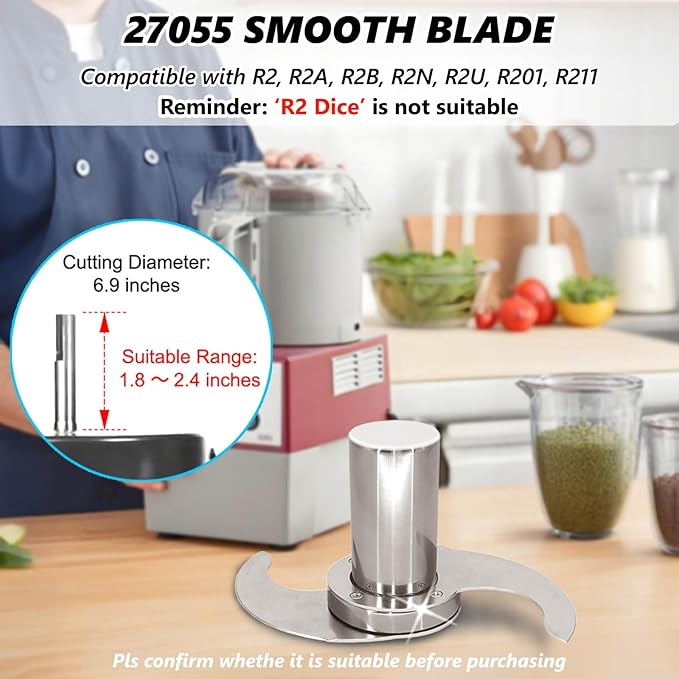 27055 Smooth Blade for Robot Coupe R2, R2A, R2N, R2B, R2U, R201, R211 Commercial Food Processors with Modular Blades, Stainless Steel Body Never Breaks or Leaks