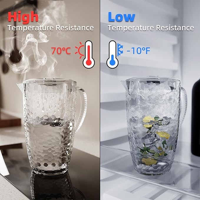 84 oz Crystal-Clear Pitcher with 4 Tumblers Set, BPA-Free Food-Grade Jug with 3-Position Lid & Spout – Large Beverage Pitcher for Party, Iced Tea, Lemonade, Sangria, Fridge– Teal Blue