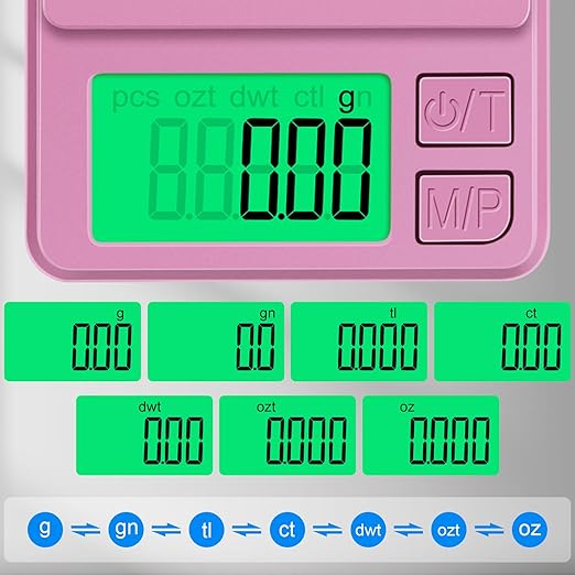 Diyife 1000g Digital Pocket Gram Scale 0.01g Accuracy, Mini Jewelry Scale with Protective Cover, 7 Units, Tare Function, LCD Display, Suit for Jewelry, Powder, Pink