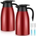 2 Pcs 51 oz Thermal Coffee Carafe for Keeping Hot Insulated Stainless Steel Vacuum Thermal Pot Flask Double Walled Vacuum Coffee Carafe for Beverage Water Tea, 12 Hot 24 Hours Cold(Red)