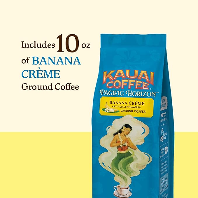 Kauai Coffee Ground Coffee – Smooth, Rich – Banana Flavor with Creamy Vanilla – Arabica Coffee, 10% Hawaiian with No Bitterness – Banana Crème, 1 Pack of 10oz