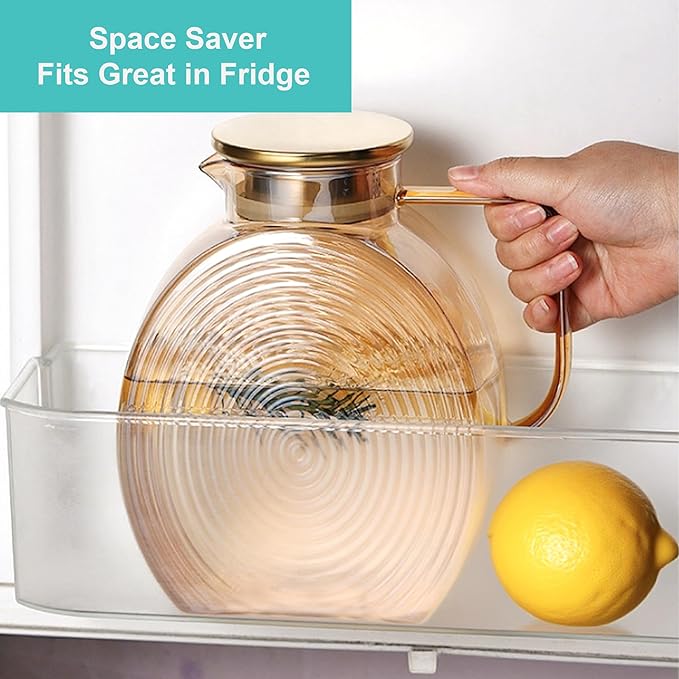 Glass Water Pitcher with Lid for Fridge- 2L Borosilicate Glass Juice Pitcher, Sun Tea Jar Lemonade Drink pitchers Water Jug for Party