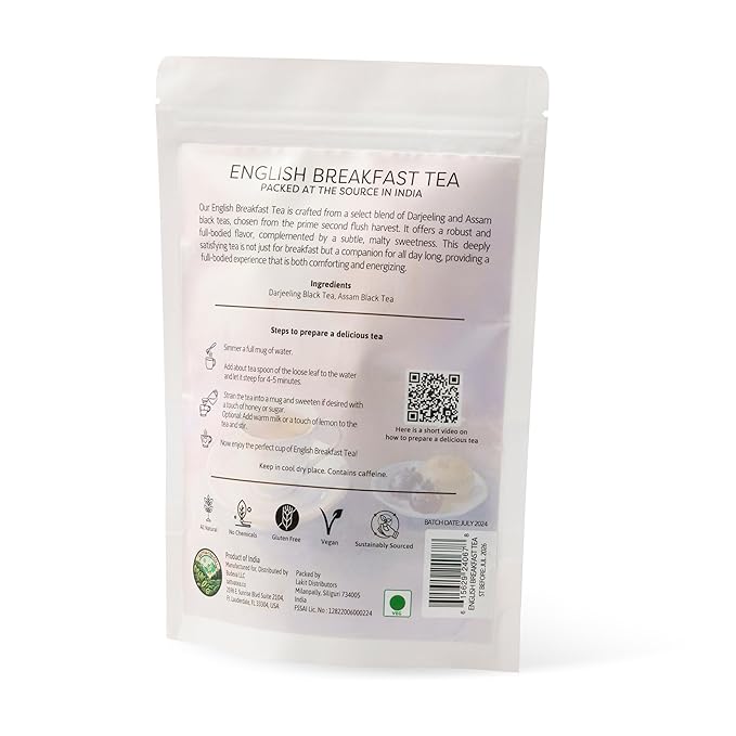 Sattva Tea Co | English Breakfast Black Tea | 100g/3.5oz Loose Leaf (Makes 40+ Cups) | Bold, Malty Blend | Sustainably Sourced, Vegan & Non-GMO