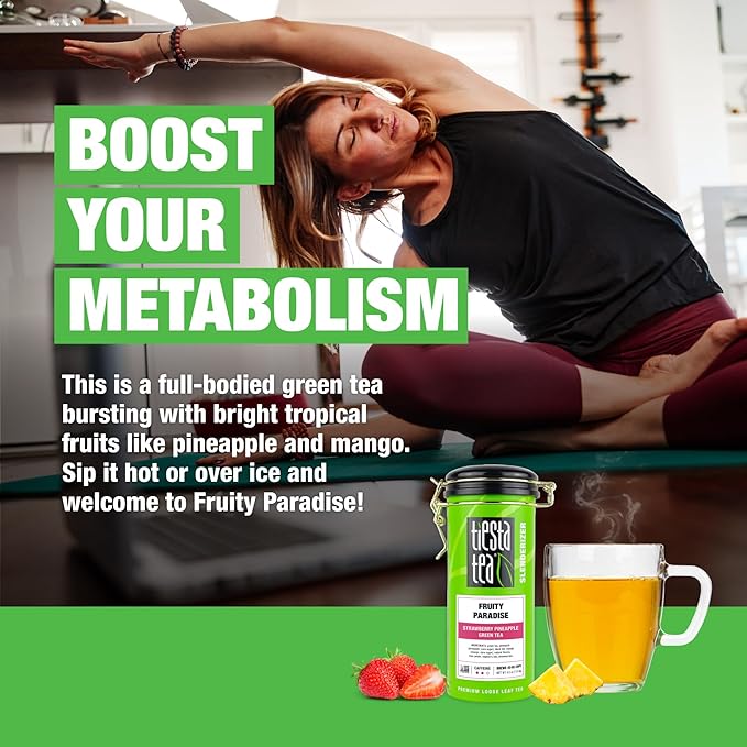 Tiesta Tea - Fruity Paradise, Loose Leaf, Strawberry Pineapple Green Tea, Premium Medium Caffeinated Green Blend, Make Hot or Iced, Brews Up to 50 Cups, 24oz Refillable Tin, Pack of 6