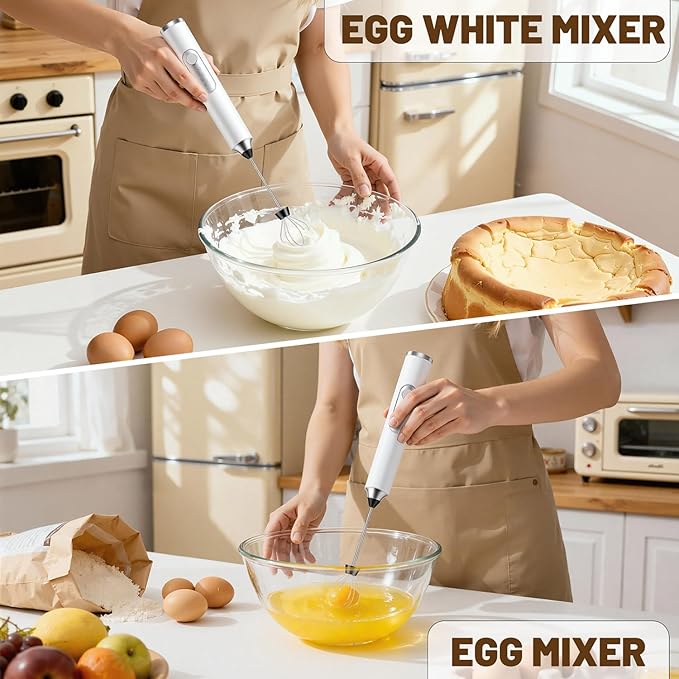 BEoffer Milk Frother Handheld Rechargeable 2000mAH Power Frother Wand Electric Foam Maker with 2 Stainless Whisks 3 Speeds Drink Mixer Coffee Frother for Latte, Cappuccino, Matcha, Hot Chocolate, Egg