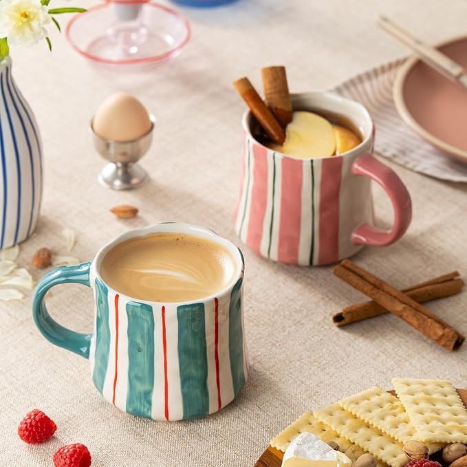 Stripe Ceramic Coffee Mugs, 12oz Vibrant Striped Red and Green Alternating Design Cute Mugs, Dishwasher & Microwave Safe Cups for Coffee, Tea, and Cocoa, Perfect for Daily Brews tea or coffee