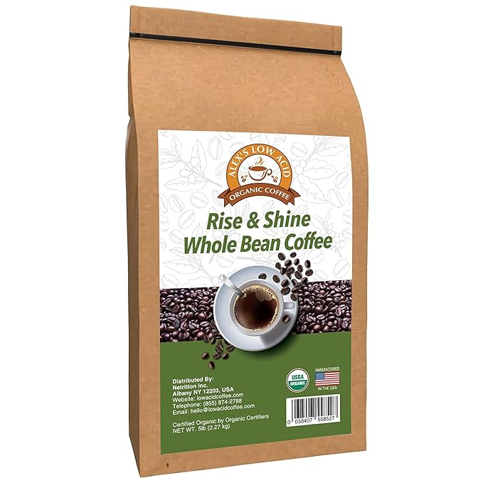 Alex's Low Acid Organic Coffee 5lb Bag - Rise and Shine Whole Bean