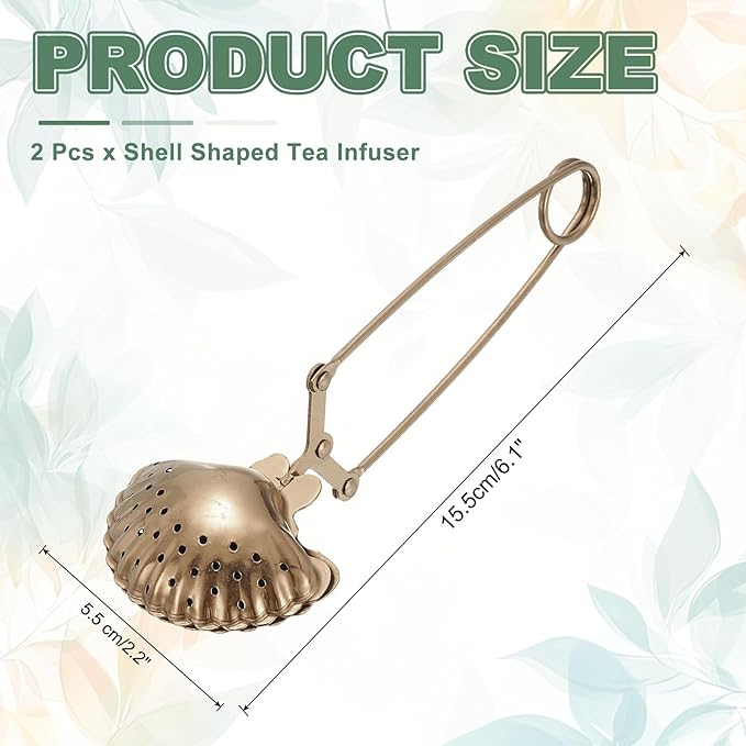 uxcell 2 Pcs Tea Infuser, Stainless Steel Loose Leaf Tea Infuser Filter, Long Handle Tea Steeper Strainers for Cup and Teapot for Tearoom Office Home, Shell Shaped Rose Gold