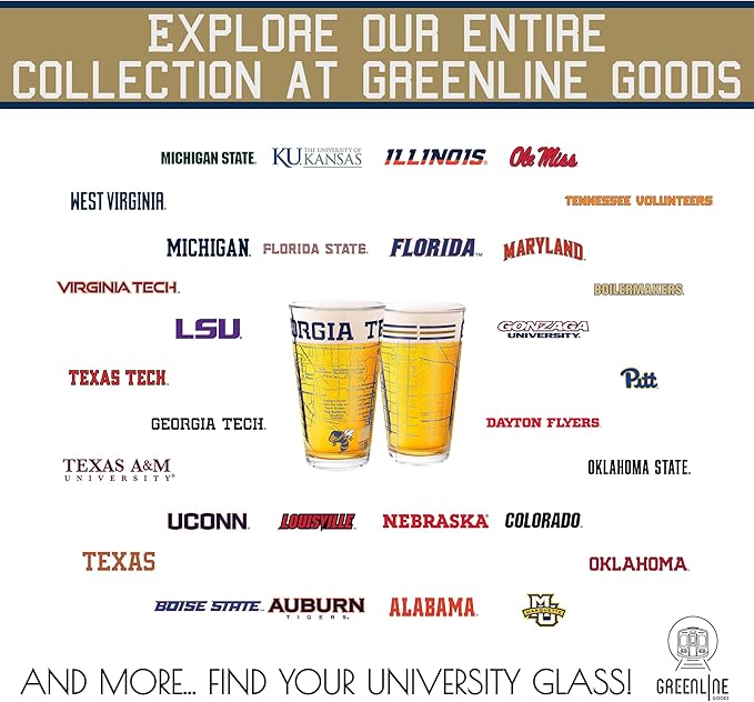Greenline Goods – Georgia Tech University Yellow Jackets College Pint Beer Glasses (Set of 2), 16 oz – Full-Color Logo + Campus Map