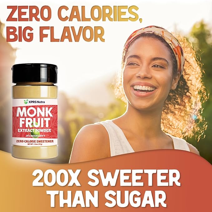 XPRS Nutra Monk Fruit Extract Powder - 1.3 Ounces of Premium 25% Mogroside Monk Fruit Sweetener Sugar Substitute (Pack of 2)