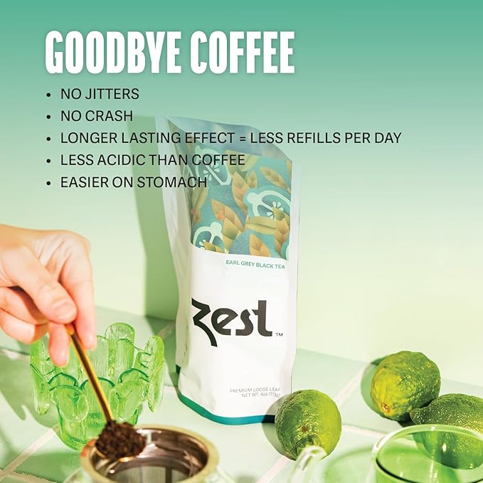 Zest High Caffeine Black Tea Bags – Earl Grey Energy Tea with Natural Bergamot – 150mg Caffeine per Cup – Focus & Morning Breakfast Tea for Energy – Caffeinated Coffee Substitute – 20Ct Pack