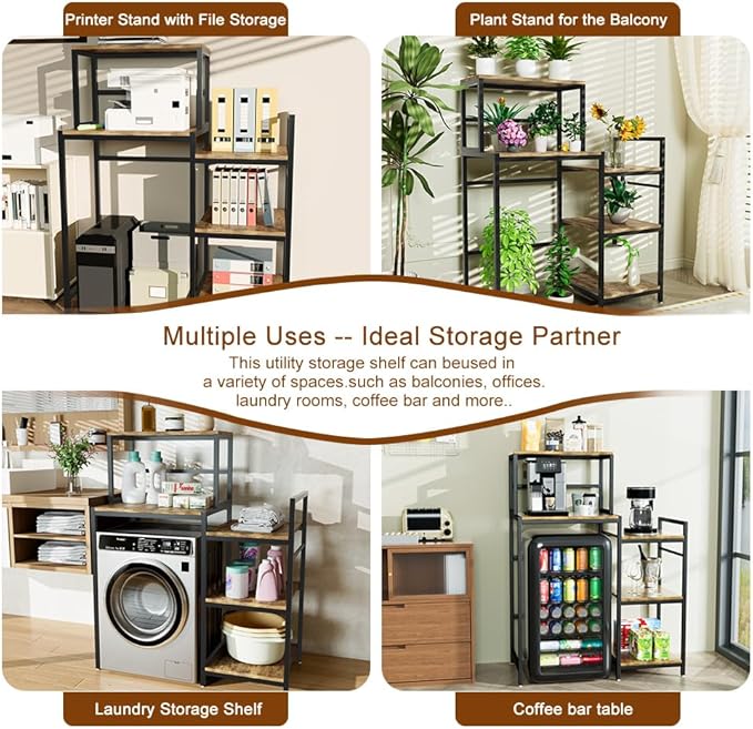 6 Tier Mini Fridge Stand & Microwave Stand, Mini Fridge Cabinet with Adjustable Shelves, Baker Rack Coffee Bar Cabinet with Mini Fridge Shelf, Utility Storage Shelf for Kitchen Dorm Office