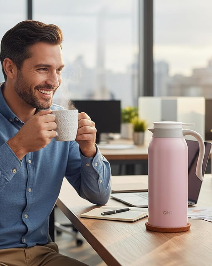 GiNT 51 Oz Stainless Steel Thermal Coffee Carafe, Double Walled Vacuum Insulated Flask, 12 Hour Heat Retention, 1.5 Liter Tea, Water, and Coffee Dispenser (Upgraded version Pink)