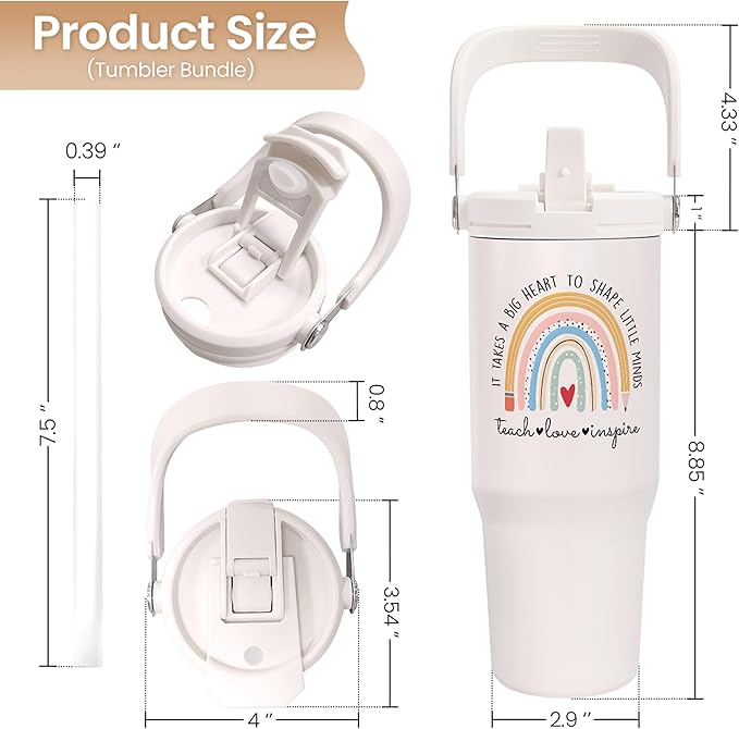 Teacher Appreciation Gifts, Teacher Tumbler 30oz, Stainless Steel Insulated Tumblers Coffee Travel Cup with Handle & Flip Straw, Best Teachers Gifts from Student for Birthday Christmas Graduation