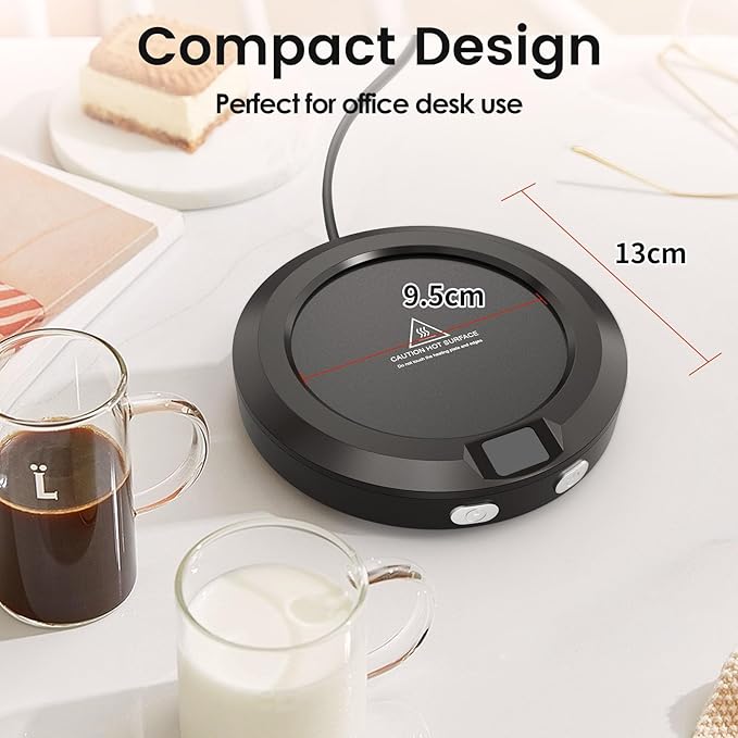 Mug Warmer, Coffee Warmer for Desk, Coffee Cup Warmer with 3 Temp Settings and Ambient Light, 2-12H Timer, 30W, Black