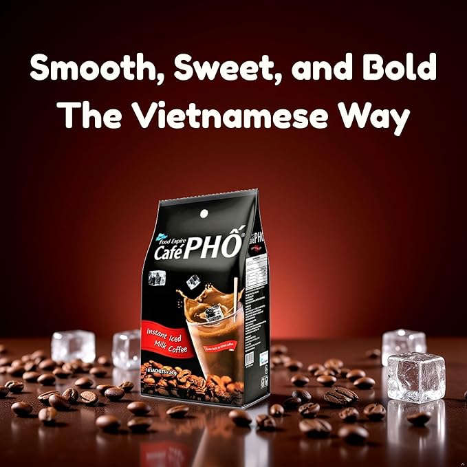 Cafe Pho Vietnamese 3in1 Instant Coffee Mix, Iced Milk Coffee, Cafe Sua Da, Single Serve Coffee Packets, Bag of 18 Sachets, Pack of 1-15 Months Shelf Life