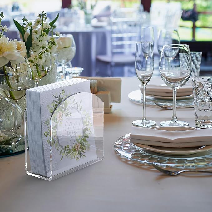 Napkin Holder, 2 Pack Clear Acrylic Napkin Tissue Holder for Table,Tissue Paper Cocktail Napkin Holder for Kitchen, Dinner Napkin Dispenser for Bar, Restaurant