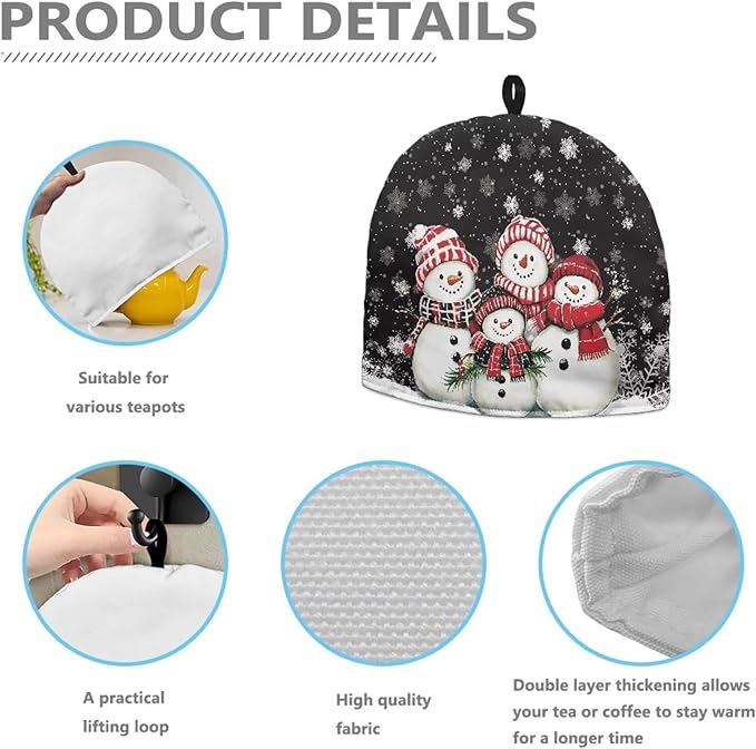 Snowman Family Tea Cozy Tea Pot with Warmer Fashion Teapot Insulated Cotton Kettle Kitchen Dust Cover for Housewife Small Tea Pot Cozy Cover with Keep Warming Teapot Gift for Kettle Cover