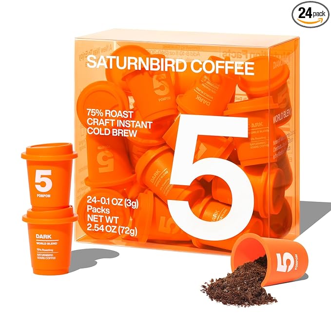 SATURNBIRD Instant Coffee Cold Brew，Coffee Packets of Dark Roast, 100% Arabica, Enjoy Hot/Cold Freeze Dried Iced Coffee, 24 Single Servings for Home, Travel, Office (NO.5)