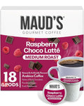 Maud's Raspberry Chocolate Flavored Coffee Pods, 18 ct, Medium Roast Flavored Coffee in Recyclable Single Serve Pods – 100% Arabica Beans, Compatible with Keurig K Cups Maker