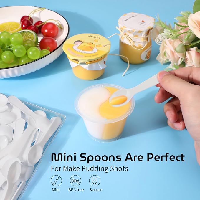 50PCS 3" Mini Tasting Spoons Tiny Plastic Taster Spoon for Yogurt Pudding Jello Shots Ice Cream, Extra Small Sample Micro Spoons (White)