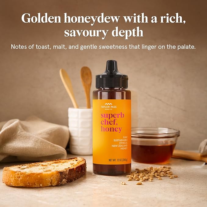 Taylor Pass Honey Co Superb Chef, Honey – Raw New Zealand Honey – 12oz (340g) Squeezy | Gourmet-Grade Sweetness | Ethical, Sustainable, Natural Ingredients