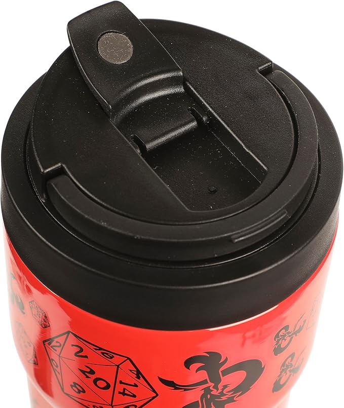 Bioworld Dungeons & Dragons D20 Dice & Logo Red 27 Oz Stainless Steel Travel Coffee Tumbler
