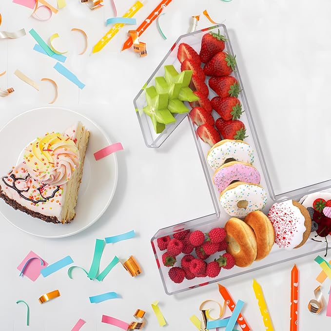 11" Acrylic Number Charcuterie Box, Reusable Fillable Alphabet Number Shaped Form Tray for Birthday Anniversaries, Party Decorative Serving Plates Display Candy Cake (1)