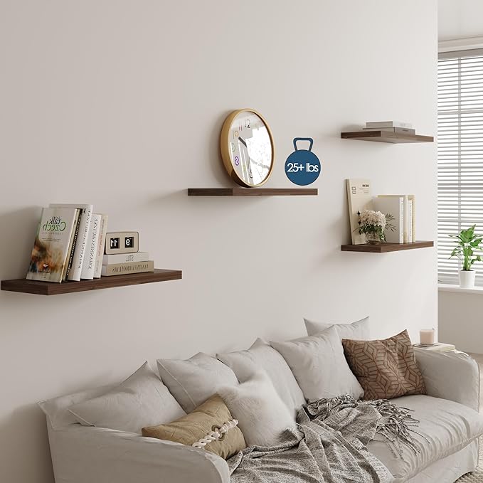 Wall Shelf Set of 1, Walnut Floating Shelves 36 in W x 10 in D x 1 in H, Wooden Floating Wall Shelf with Invisible Brackets for Living Room/Bedroom/Bathroom/Kitchen Storage and Decor